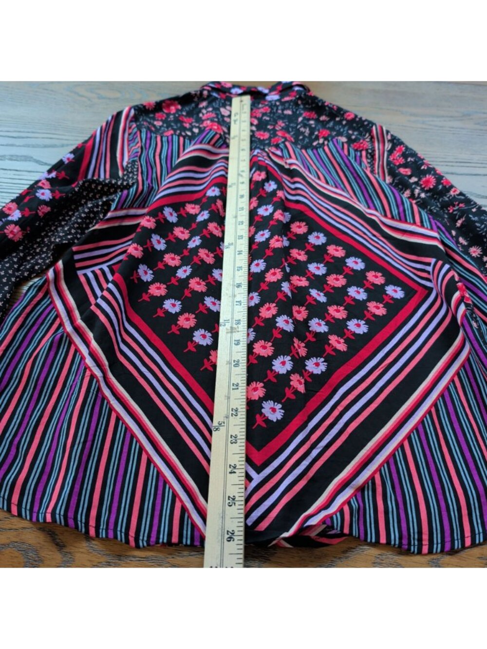 Free People Womens XS Mixed Print Button Front Blouse Boho Floral Striped Viscos - Picture 16 of 16